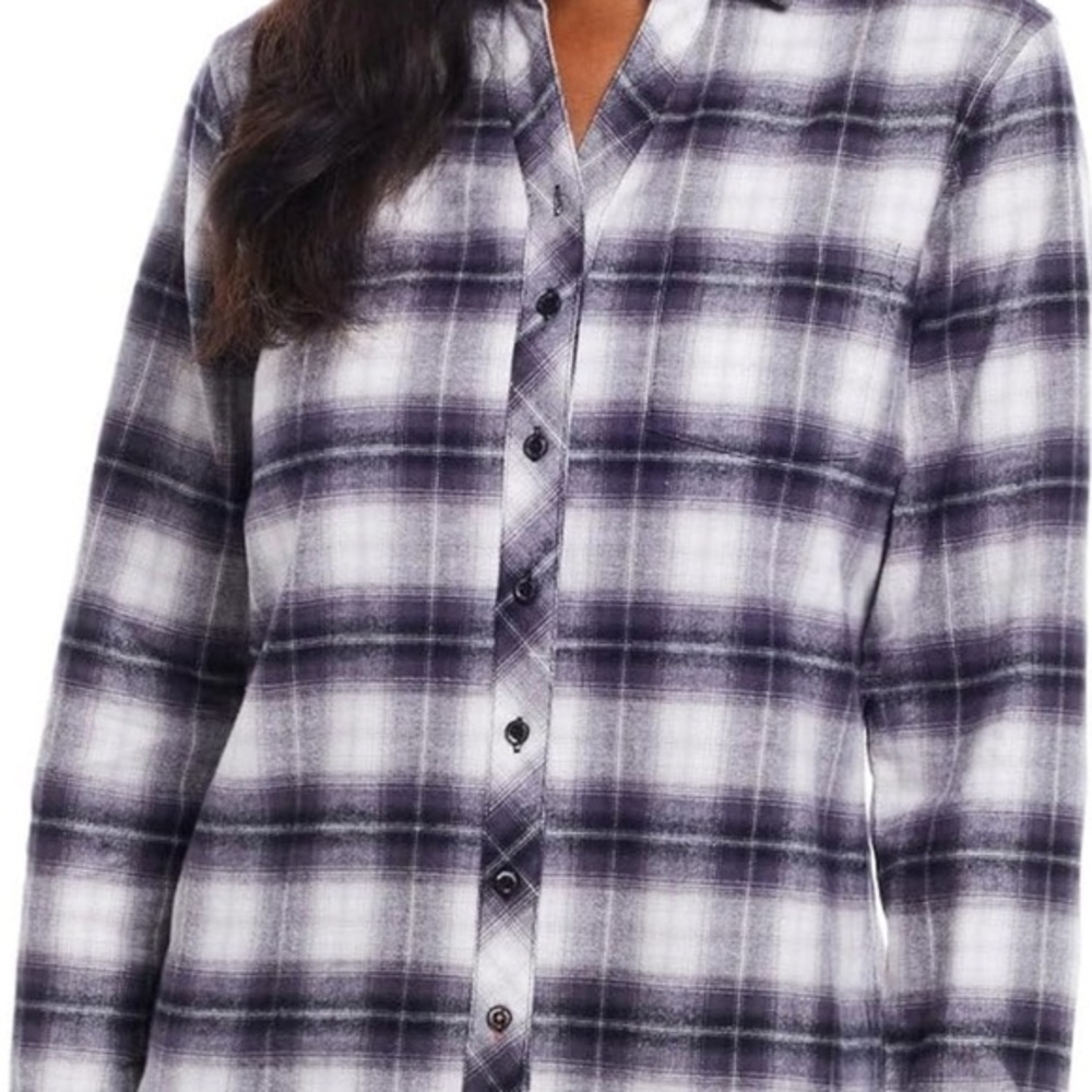 Weatherproof Vintage Gray, Black and White Plaid Shirt Size Large